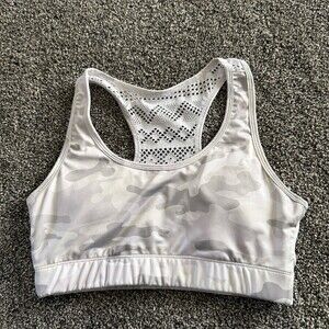 Love her shop  Sports Bra Womens Size M Gray Camo Racerback Lace Back Padded